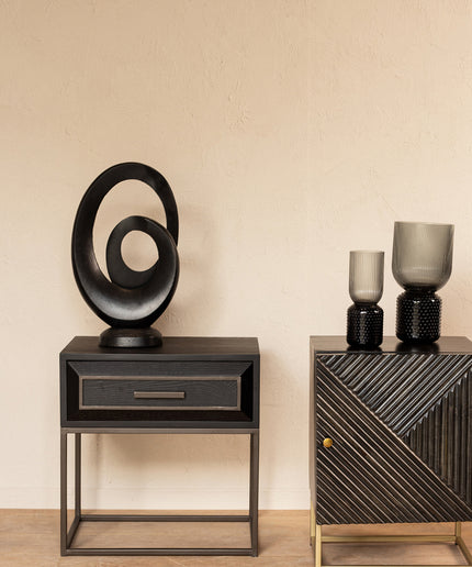 Lixly Black wood iron frame bedside cabinet