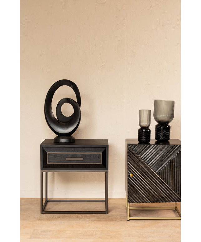 Lixly Black wood iron frame bedside cabinet