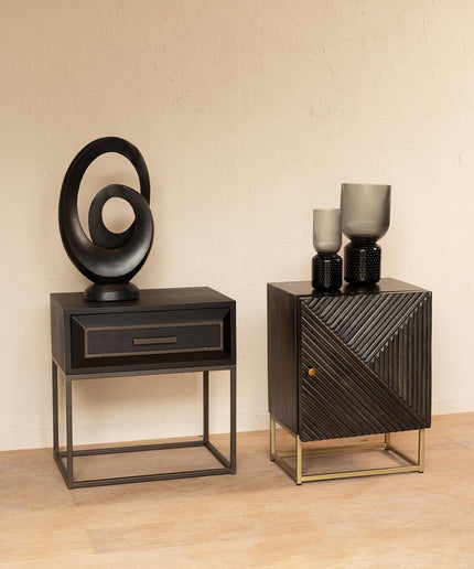 Lixly Black wood iron frame bedside cabinet