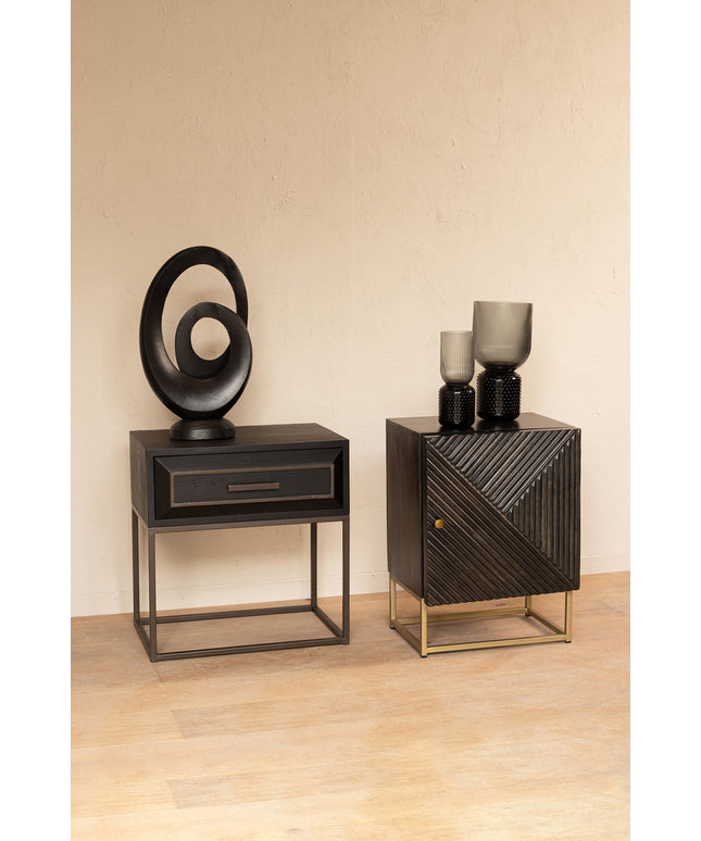 Lixly Black wood iron frame bedside cabinet