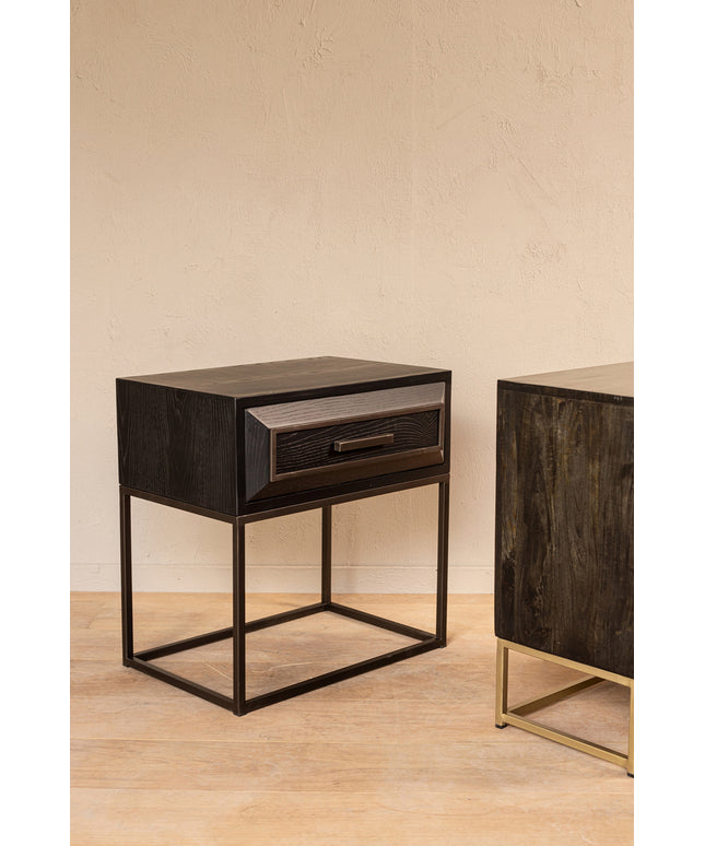 Lixly Black wood iron frame bedside cabinet