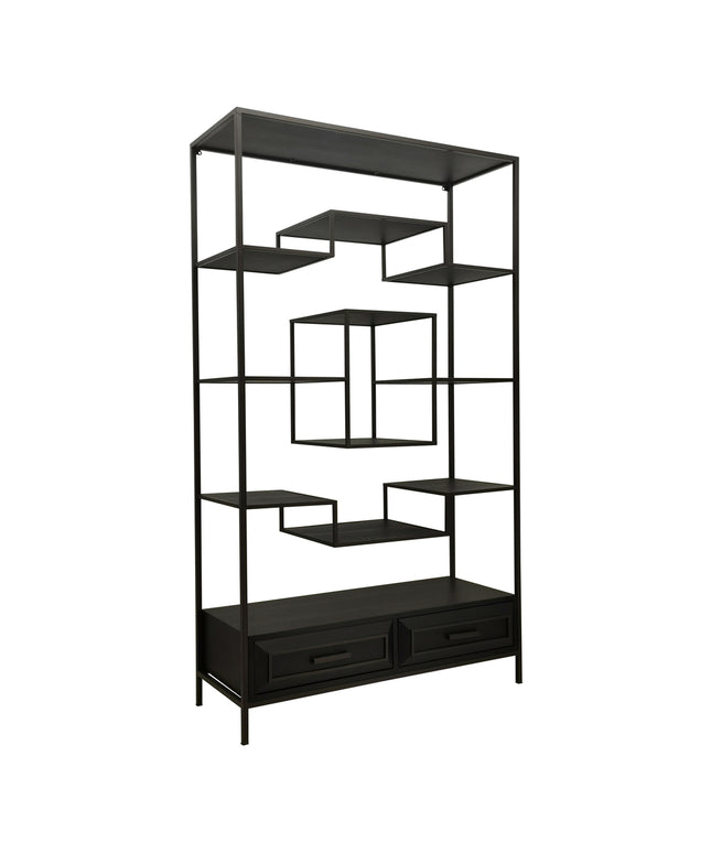 Lixly Black wood iron frame open cabinet