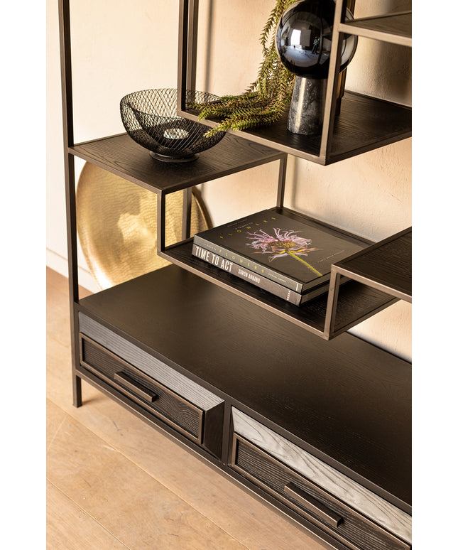Lixly Black wood iron frame open cabinet