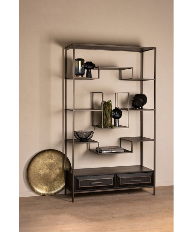 Lixly Black wood iron frame open cabinet