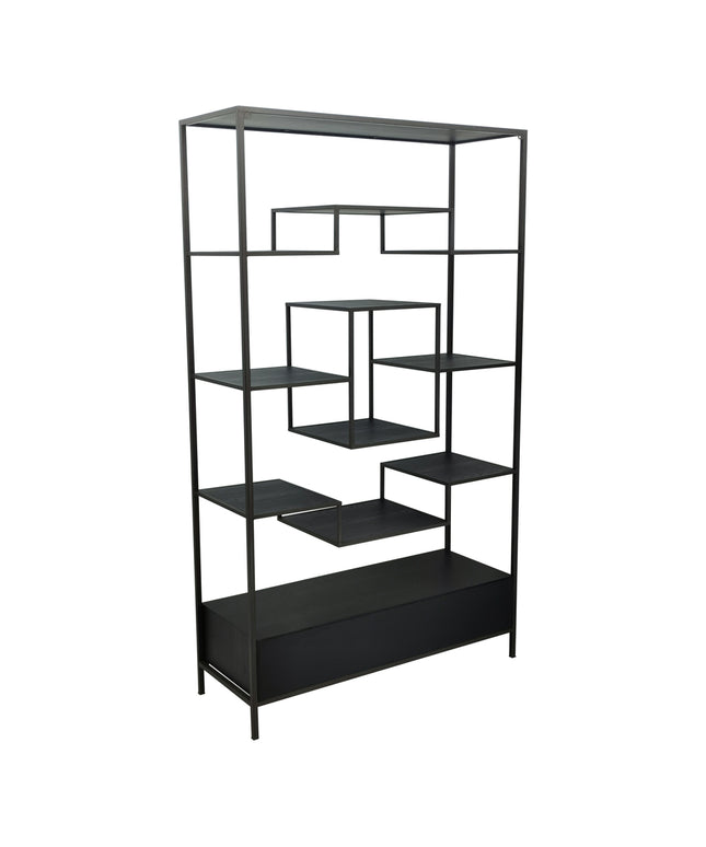Lixly Black wood iron frame open cabinet