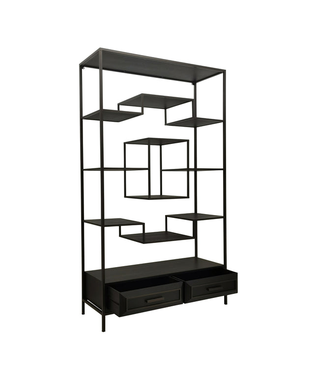 Lixly Black wood iron frame open cabinet