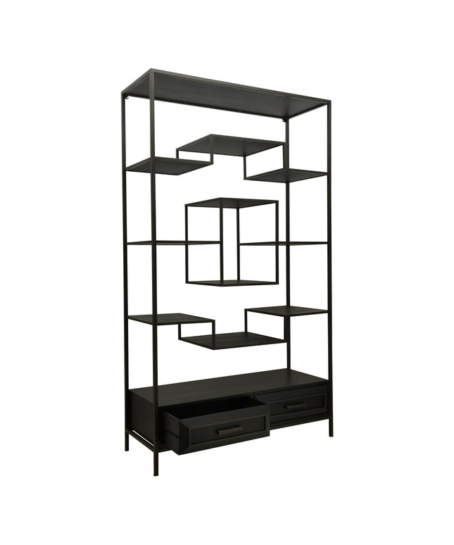 Lixly Black wood iron frame open cabinet