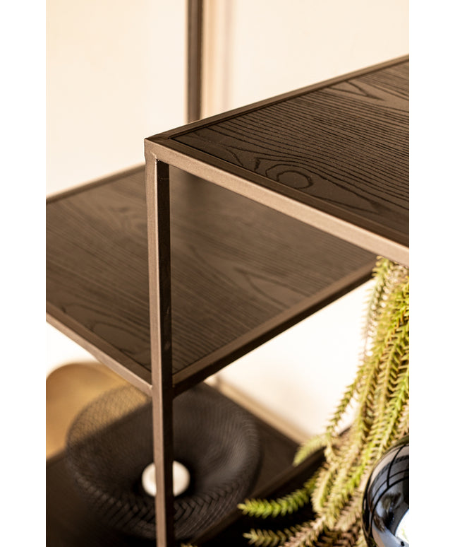 Lixly Black wood iron frame open cabinet