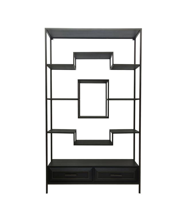 Lixly Black wood iron frame open cabinet