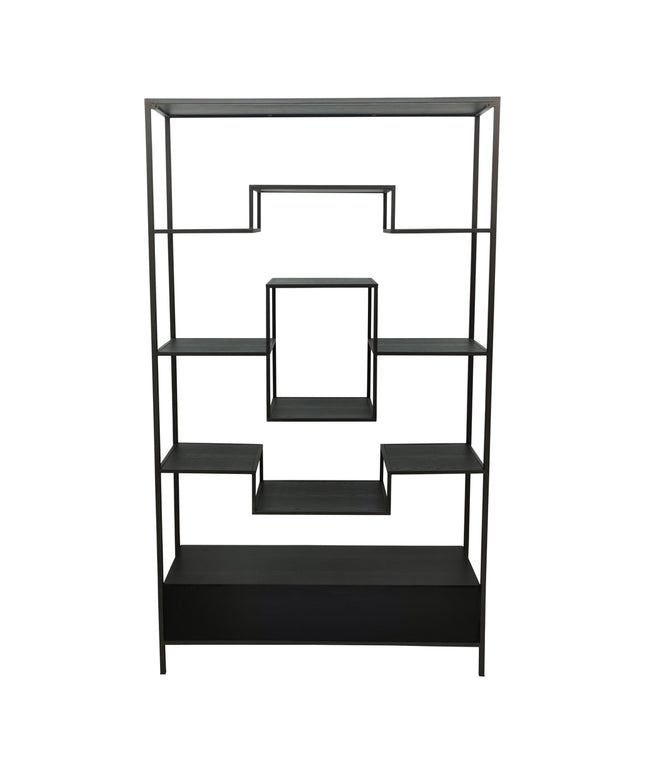 Lixly Black wood iron frame open cabinet