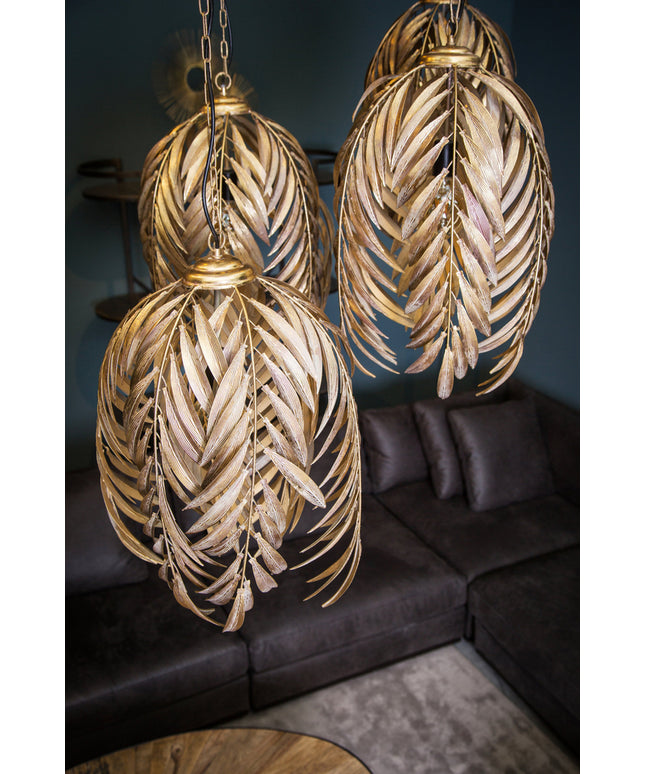 PTMD Mea Goud hanglamp metaal met palm blad lang S