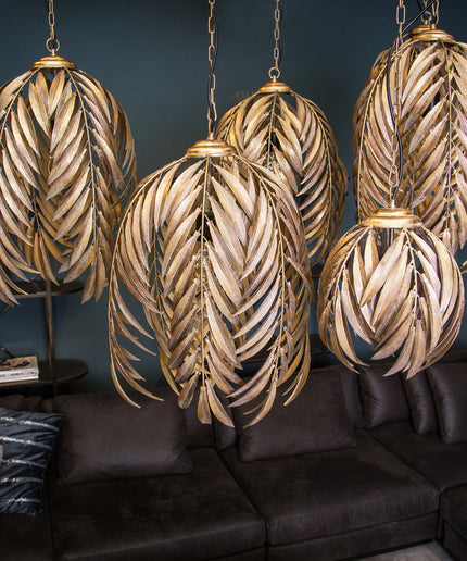 PTMD Mea Goud hanglamp metaal met palm blad lang S