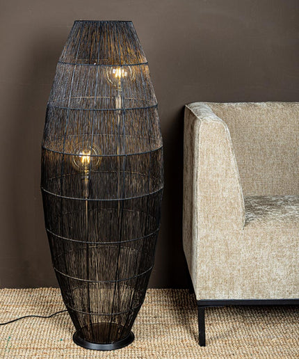 Meilo Black iron wired floor lamp gold inside larg