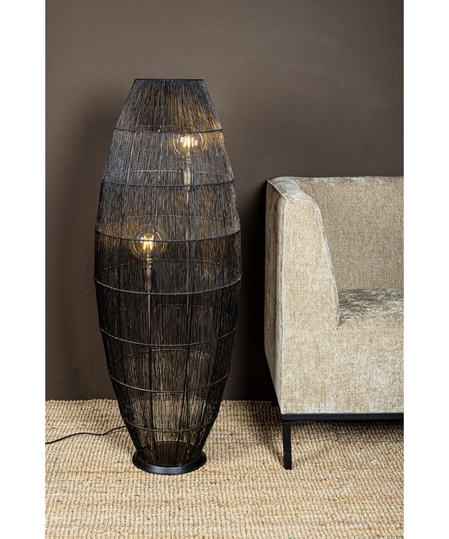 Meilo Black iron wired floor lamp gold inside larg