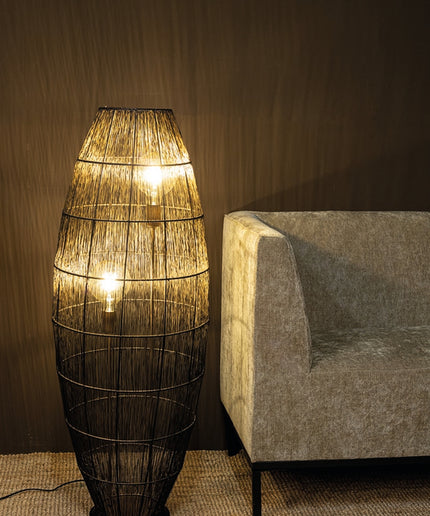 Meilo Black iron wired floor lamp gold inside larg
