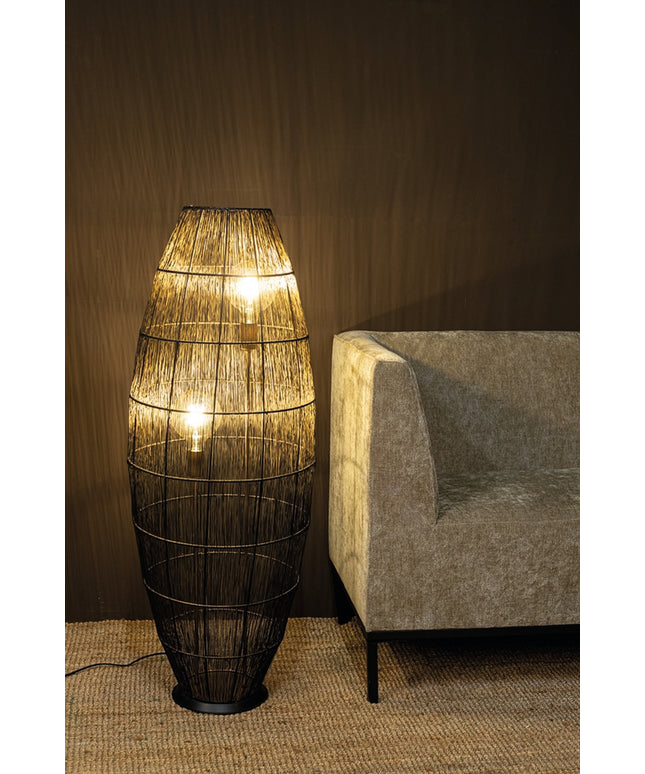 Meilo Black iron wired floor lamp gold inside larg