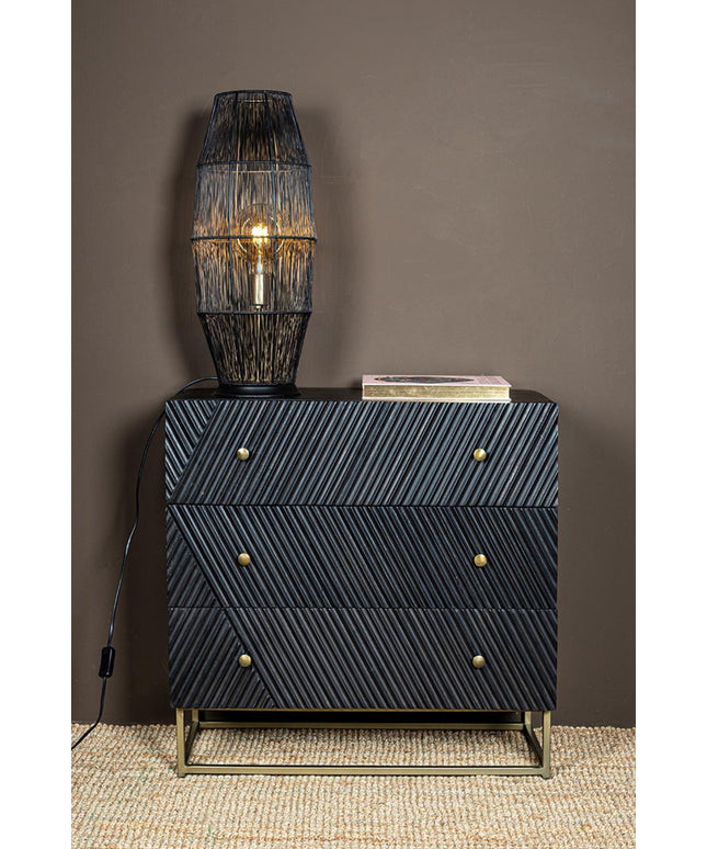 Meilo Black iron wired floor lamp gold inside smal