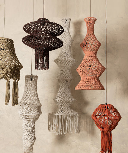 Milley Brown cotton macrame hanging lamp 2 layers