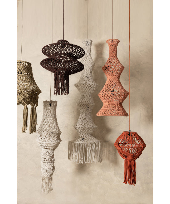 Milley Cream cotton macrame hanging lamp 6 layers