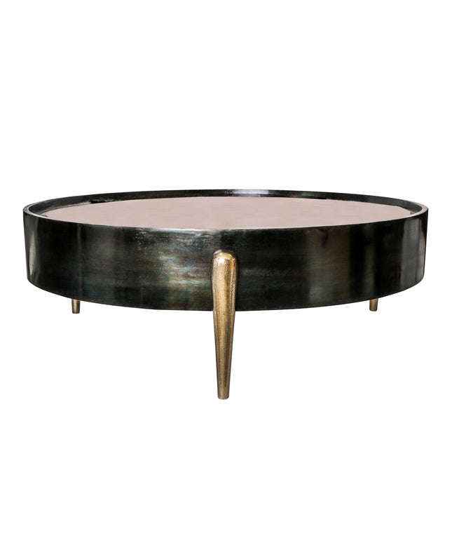 Mirror Alu oxidised black coffee table round