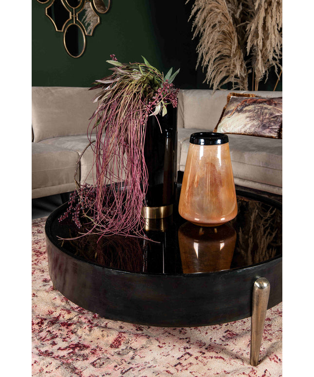 Mirror Alu oxidised black coffee table round