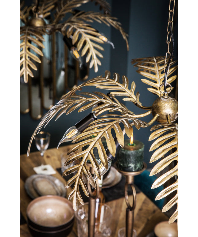 PTMD Moira Goud hanglamp met palm bladeren