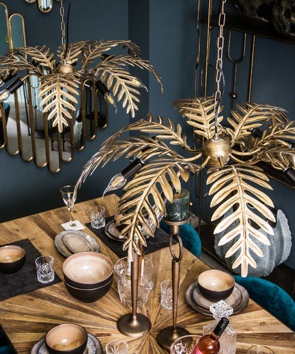 PTMD Moira Goud hanglamp met palm bladeren