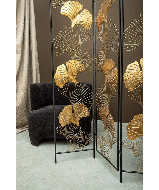 Nadesh Gold metal roomdivider ginkgo leafs rect