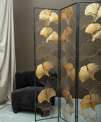 Nadesh Gold metal roomdivider ginkgo leafs rect
