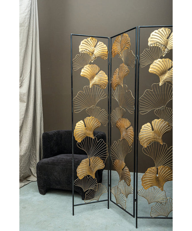 Nadesh Gold metal roomdivider ginkgo leafs rect