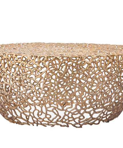 Noxa Gold aluminum coffeetable open roots round