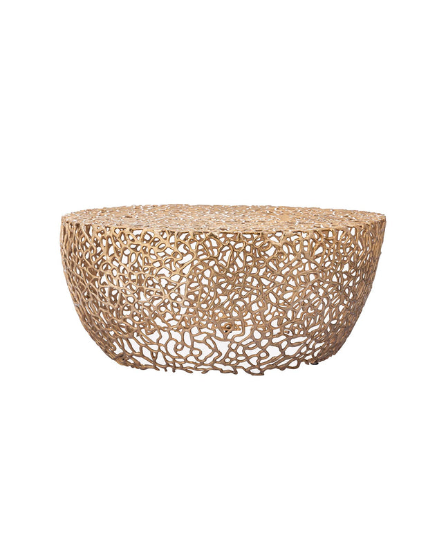 Noxa Gold aluminum coffeetable open roots round