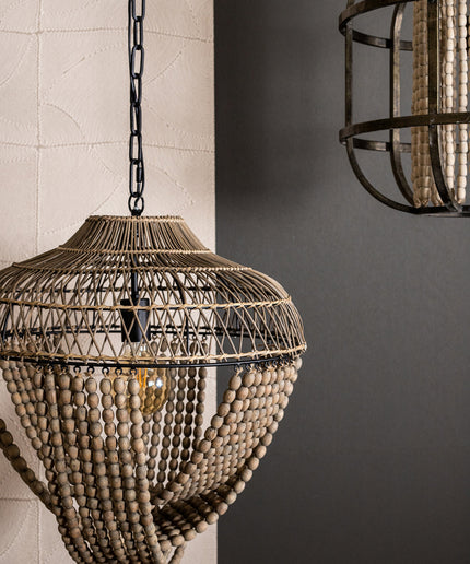 October Cream metal hanging lamp with beads round