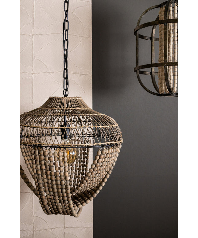 October Cream metal hanging lamp with beads round