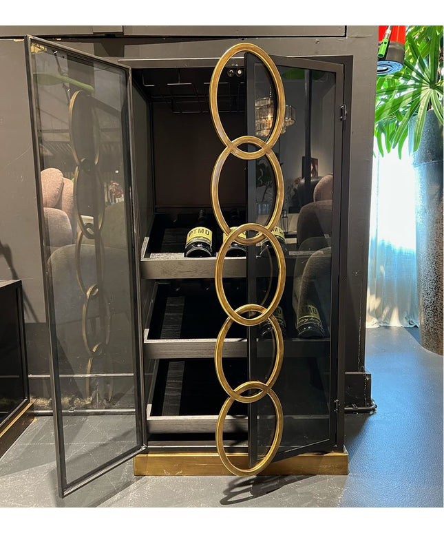 Riho Black metal wine cabinet low smoky glss doors
