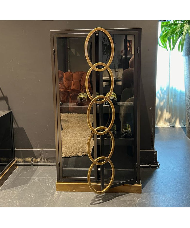 Riho Black metal wine cabinet low smoky glss doors