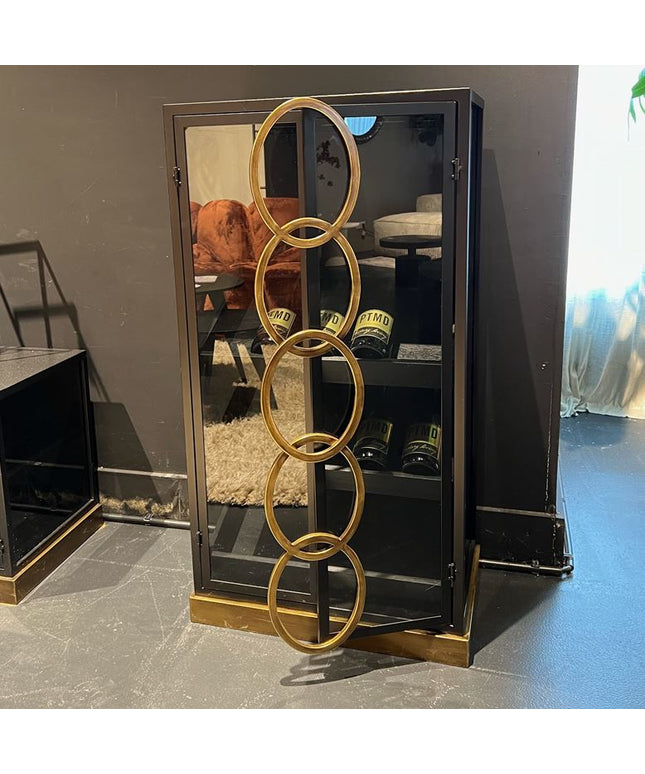 Riho Black metal wine cabinet low smoky glss doors