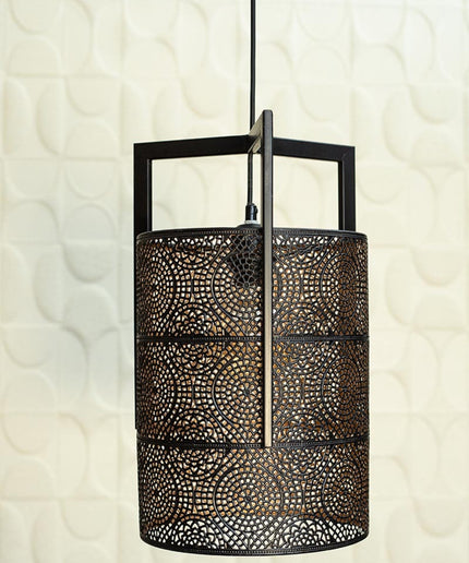 Sten Black iron hanging lamp see through shade rnd