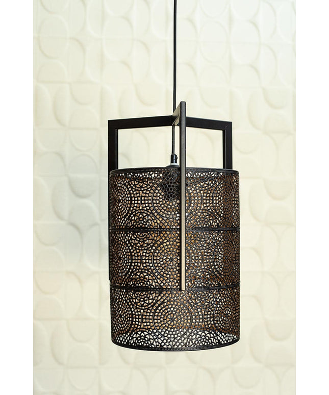 Sten Black iron hanging lamp see through shade rnd