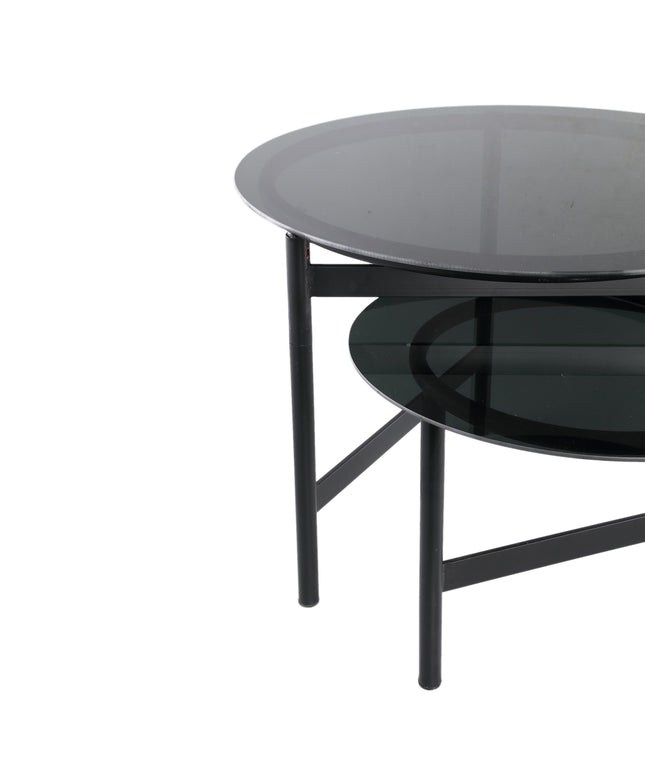Waze Black iron coffeetable glass top round