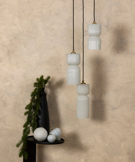 Zhen White embossed rib glass multi hanging lamp